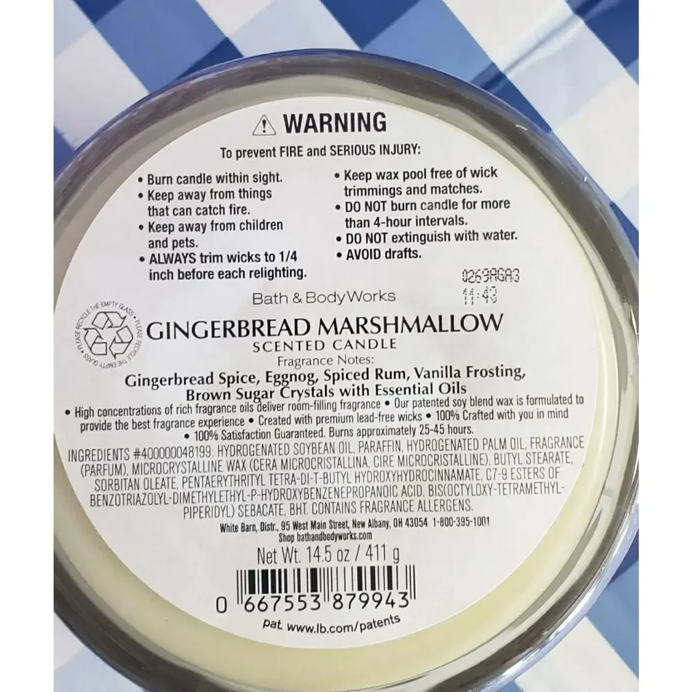 BBW Gingerbread Marshmallow Large 3 Wick Candle Holiday Home Fragrance